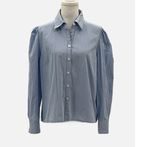 Jill Stuart Striped Puff Sleeve Button Front Blouse - Size 12 - Picture 3 of 8